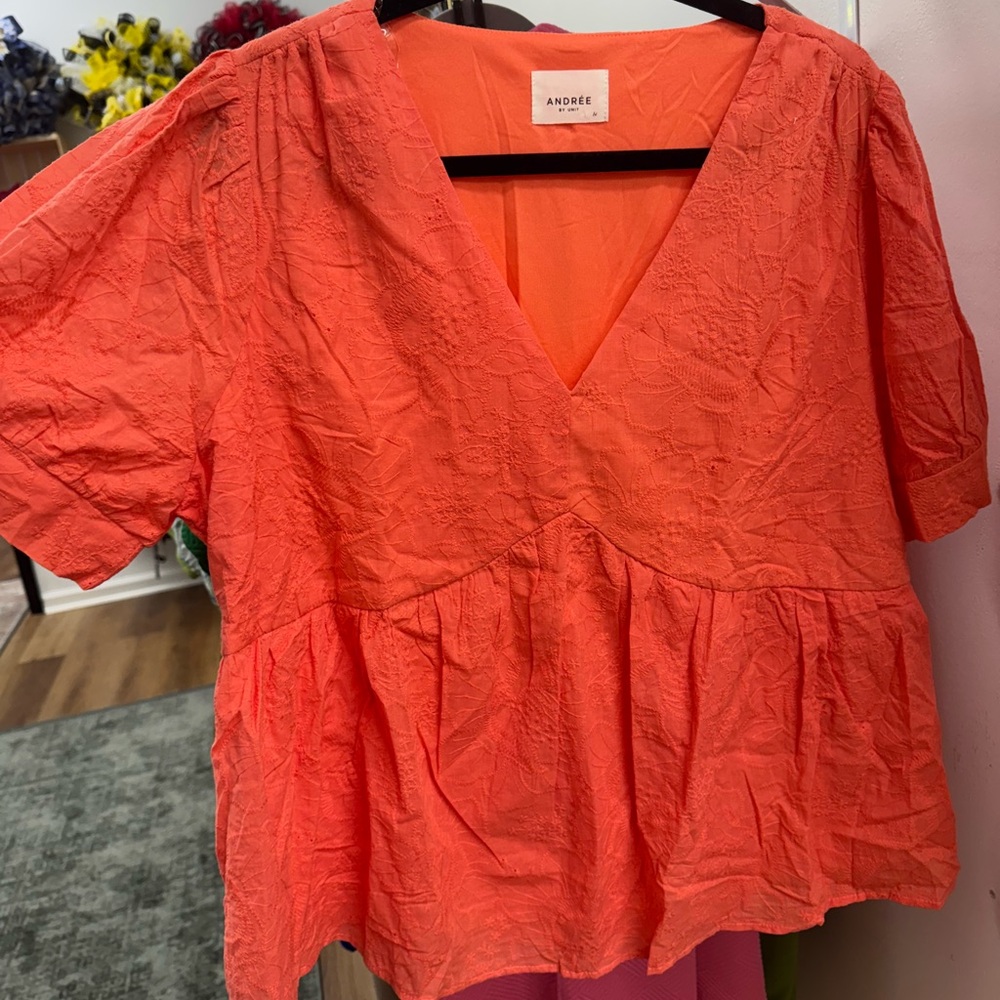 NWT Vibrant Coral Textured Top
